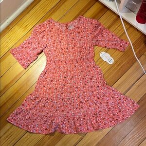 NWT Girls Floral Pink Dress with Ruffle Hem Size 6/6X